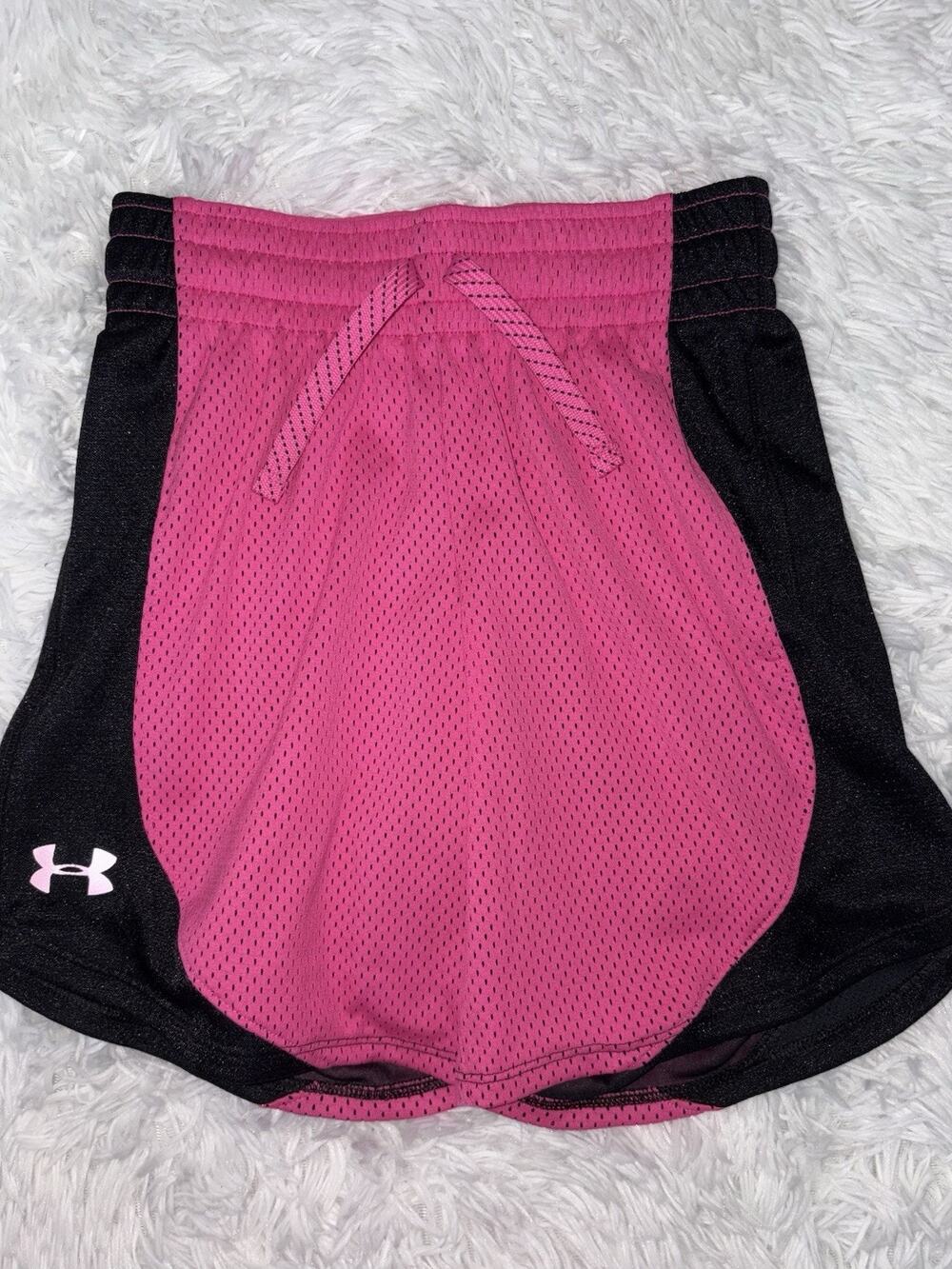 Under Armour Girls M Loose Pink & Black Classic Soft Waist Mesh Shorts.